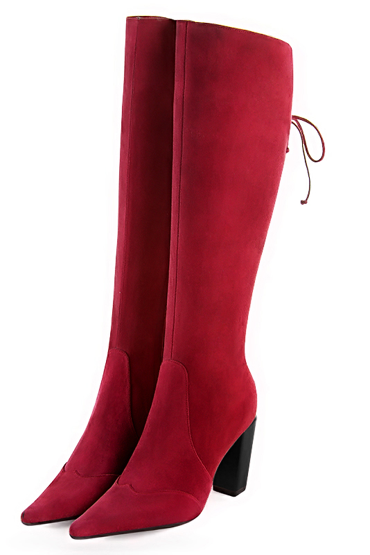 French elegance and refinement for these cardinal red knee-high boots, with laces at the back, 
                available in many subtle leather and colour combinations. Pretty boot adjustable to your measurements in height and width
Customizable or not, in your materials and colors.
Its half side zip and rear opening will leave you very comfortable.
For pointed toe fans. 
                Made to measure. Especially suited to thin or thick calves.
                Matching clutches for parties, ceremonies and weddings.   
                You can customize these knee-high boots to perfectly match your tastes or needs, and have a unique model.  
                Choice of leathers, colours, knots and heels. 
                Wide range of materials and shades carefully chosen.  
                Rich collection of flat, low, mid and high heels.  
                Small and large shoe sizes - Florence KOOIJMAN